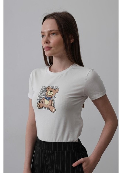 Baskı Detaylı T-Shirt - Ekru