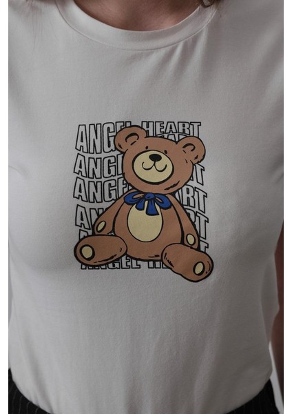 Baskı Detaylı T-Shirt - Ekru