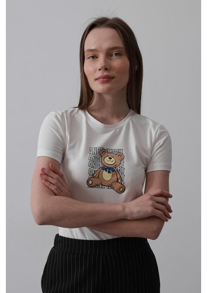 Baskı Detaylı T-Shirt - Ekru