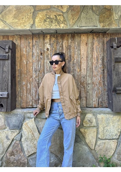 Camel Parçalı Bomber Ceket