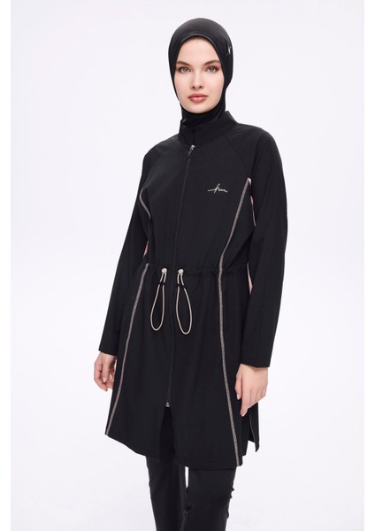 Pembe Biyeli Siyah 5 Parça Tam Tesettür Mayo Takımı 5009 fiyatları