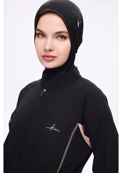 Pembe Biyeli Siyah 5 Parça Tam Tesettür Mayo Takımı 5009 modelleri