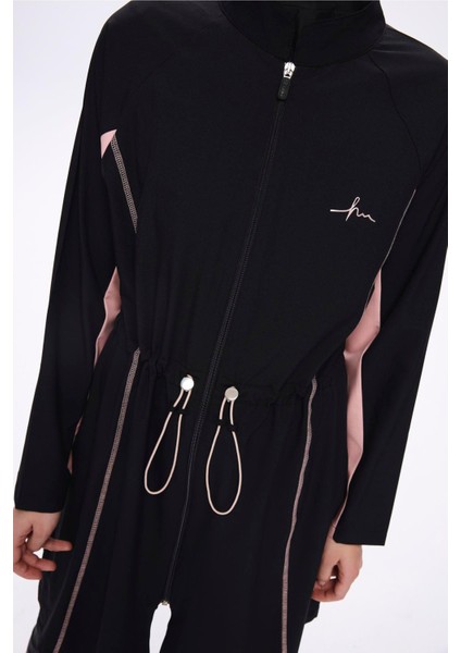 Pembe Biyeli Siyah 5 Parça Tam Tesettür Mayo Takımı 5009 indirimleri