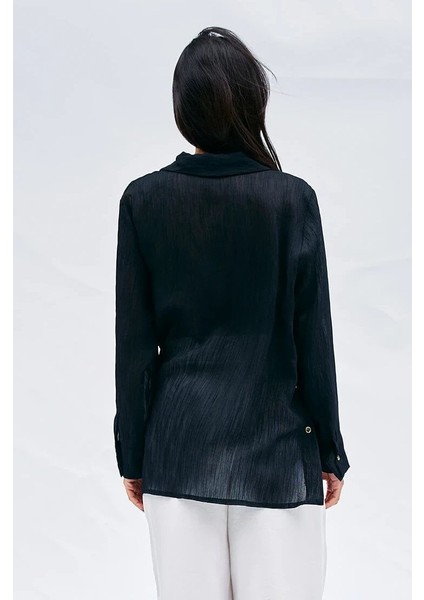 Kırışık Görünümlü Gömlek - Siyah Siyah - 38 modelleri