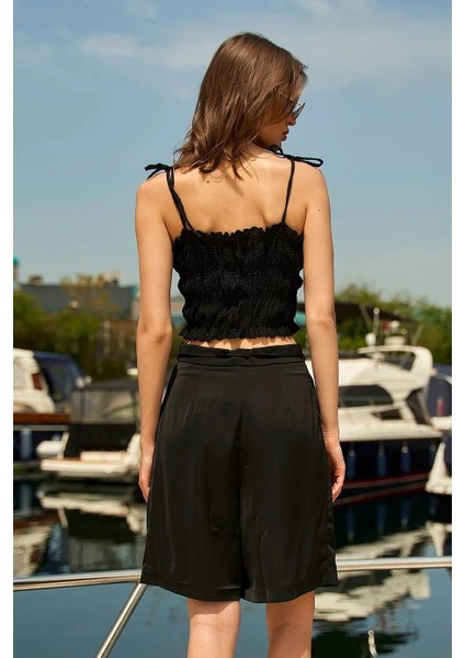 Gipeli Askılı Crop Atlet - Siyah Siyah - 40