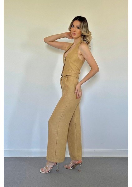 Camel Yelek ve Pantolon Takım
