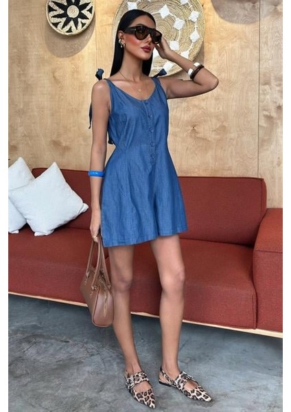 Tensel Denim Kumaşlı Mini Tulum 1363