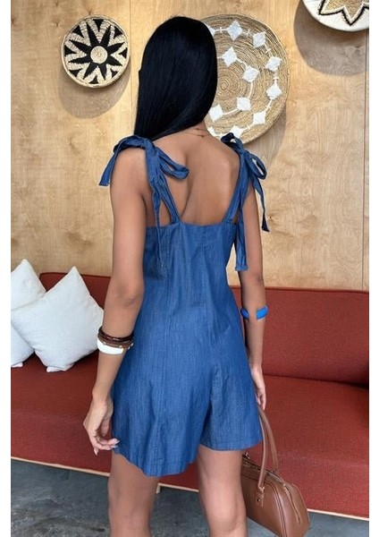 Tensel Denim Kumaşlı Mini Tulum 1363