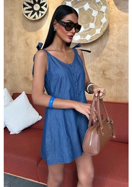 Tensel Denim Kumaşlı Mini Tulum 1363