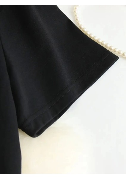 Baskılı Oversize Bisiklet Yaka T-Shirt - Siyah