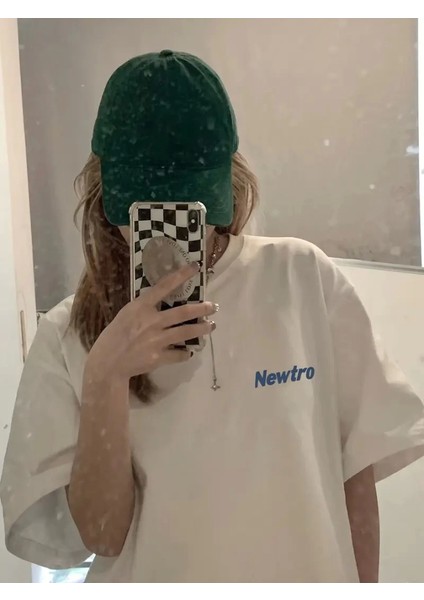 Baskılı Oversize Bisiklet Yaka T-Shirt - Beyaz