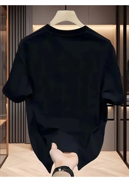 Baskılı Oversize Bisiklet Yaka T-Shirt - Siyah
