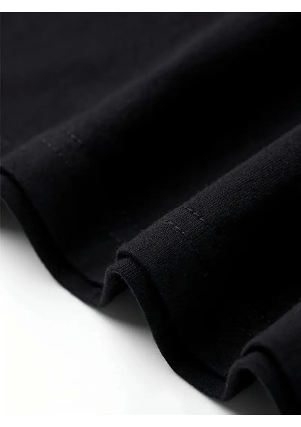 Baskılı Oversize Bisiklet Yaka T-Shirt - Siyah