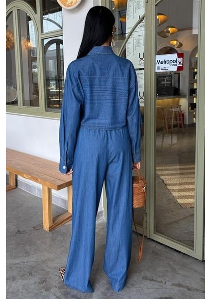 Denim Gömlek Plazzo Pantolon Takım 10163-08