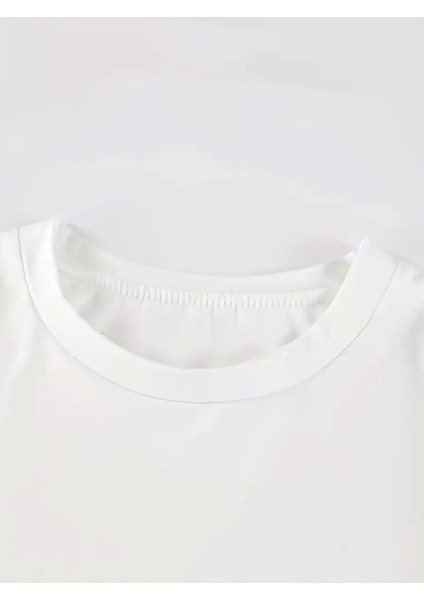 Baskılı Oversize Bisiklet Yaka T-Shirt - Beyaz