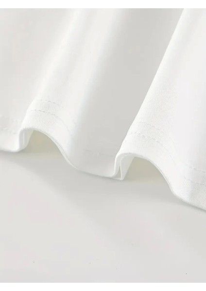 Baskılı Oversize Bisiklet Yaka T-Shirt - Beyaz