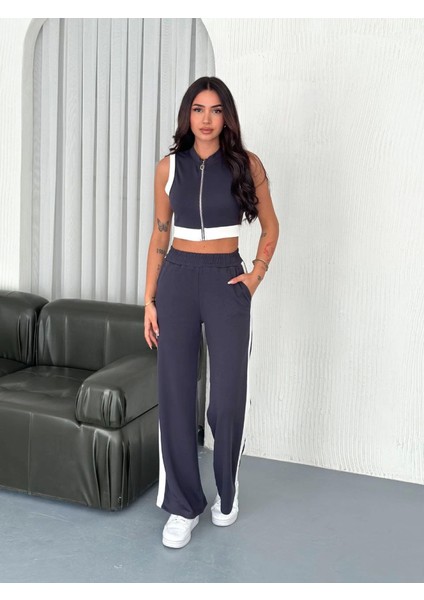 Osy Modal Yumuşak Dokulu Kumaş Tam Fermuarlı Crop Pantalon Ikili Takım - Antrasit