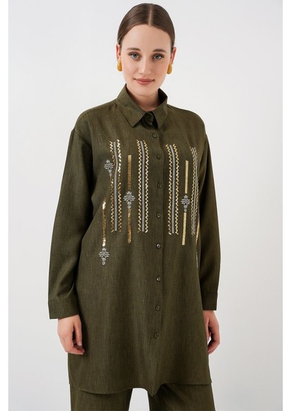 Desenli Tunik Pantolon Ikili Takım 6720 - Haki