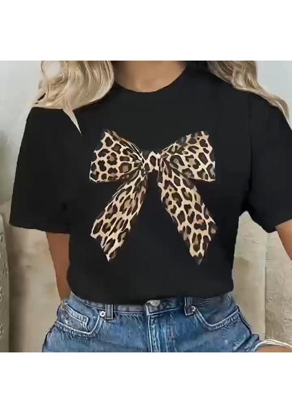 Baskılı Oversize Bisiklet Yaka T-Shirt - Siyah