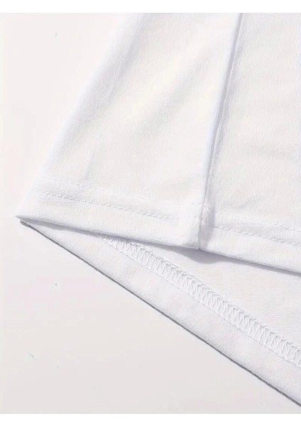 Baskılı Oversize Bisiklet Yaka T-Shirt - Beyaz