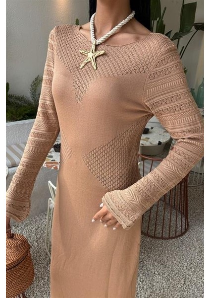 Ajur Detaylı Bisiklet Yaka Triko Elbise 2861