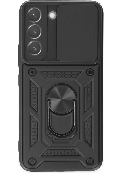 Samsung Galaxy S22 Kılıf Pars Lens Yüzüklü Silikon - Siyah Ferrg