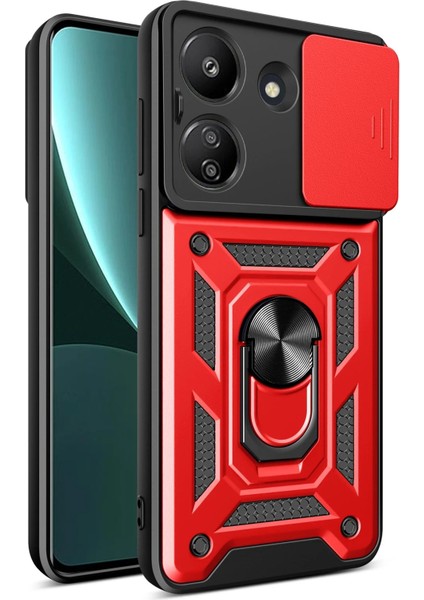 Xiaomi Redmi 13C Kılıf Pars Lens Yüzüklü Silikon - Kırmızı Ferrg