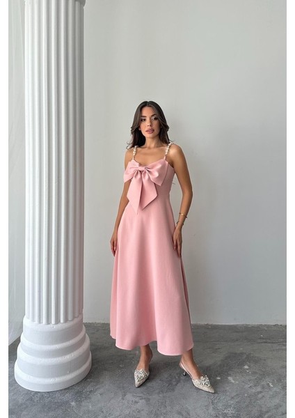 Pembe Inci Askı Detaylı Elbise