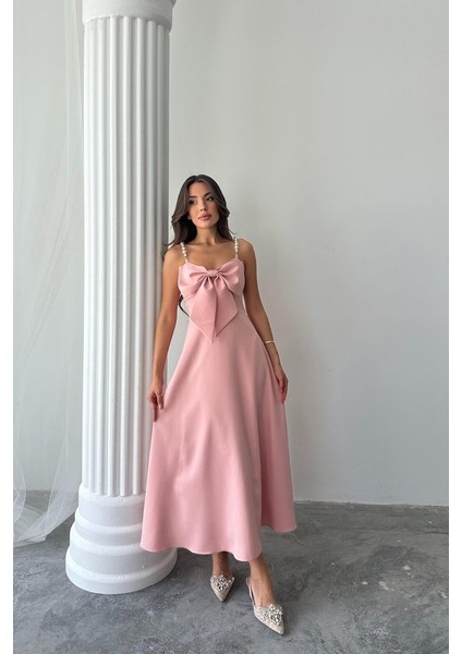 Pembe Inci Askı Detaylı Elbise