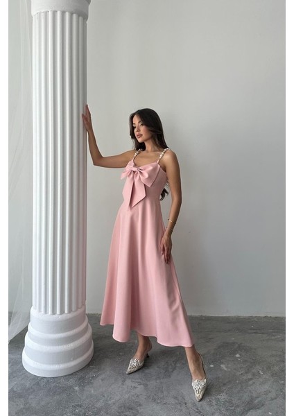 Pembe Inci Askı Detaylı Elbise