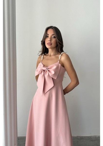 Pembe Inci Askı Detaylı Elbise