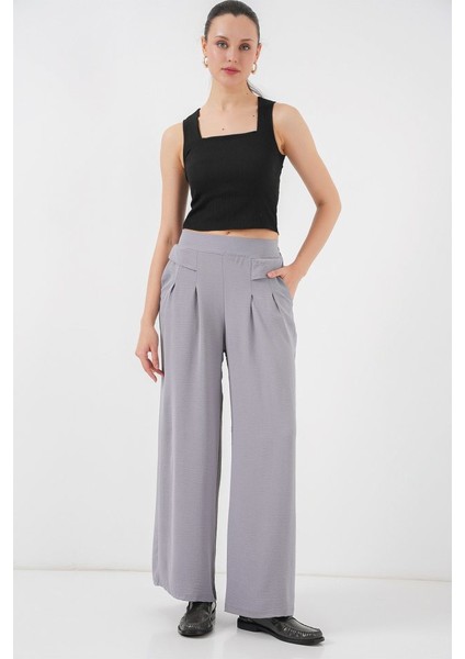 Geniş Paça Pileli Pantolon 6718 - Gri