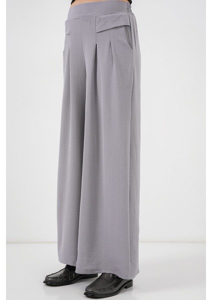 Geniş Paça Pileli Pantolon 6718 - Gri
