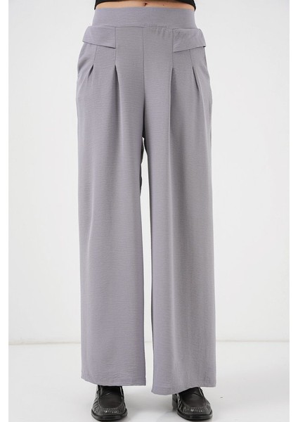 Geniş Paça Pileli Pantolon 6718 - Gri