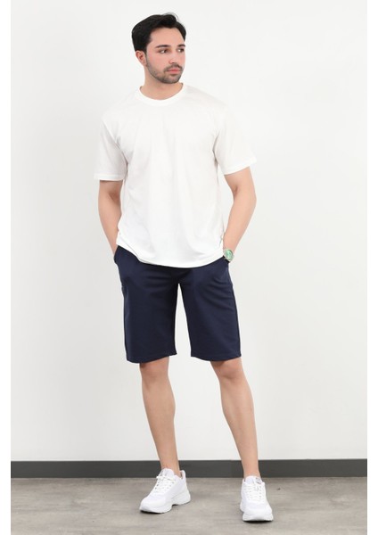 Erkek Beli Lastikli Cepli 2 Iplik Şort Lacivert - 25Y 8021
