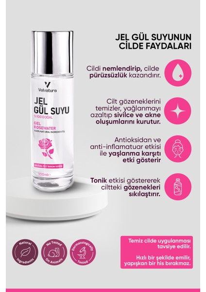 %100 Doğal Gül Suyu Jel Form Besleyici ,Canlandırıcı ve Nemlendirici Özel Formül