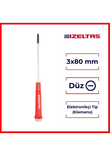Elektronikçi Tip Klemens Tornavida, Düz 3x80mm, Hassas İşçilik fiyatları