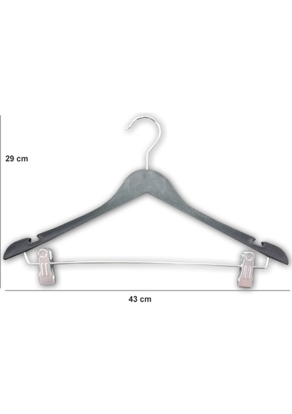 8 Adet Ahşap Görünümlü Mandallı Plastik, Elbise, Bluz, Etek, Pantolon Askısı 43 cm
