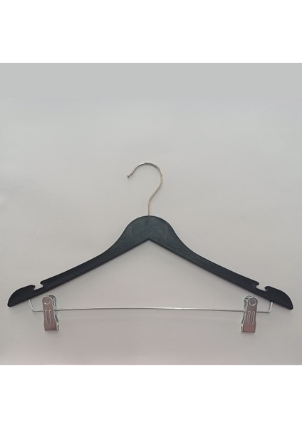 8 Adet Ahşap Görünümlü Mandallı Plastik, Elbise, Bluz, Etek, Pantolon Askısı 43 cm