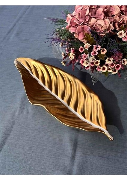 Yaprak Gold Servis Sunum Tabak 45X16CM