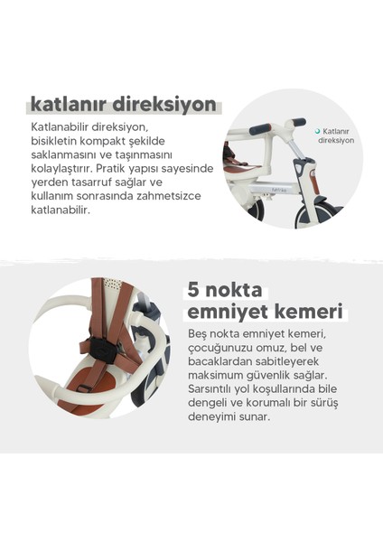6in1 Funtrike Bej 3 Tekerlekli Bebek Bisikleti |ebeveyn Kontrollü, Katlanabilir ve Denge Modlu