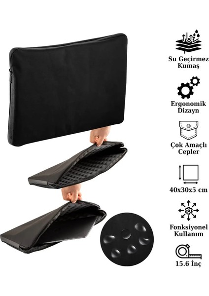 MacBook Air/pro 15.6 İnç Uyumlu Darbeye Karşı Korumalı Laptop Çantası - Suya Dayanıklı Tasarım Siyah