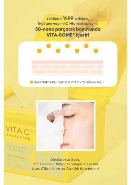 C Vitamini İçerikli Leke Karşıtı Günlük Yaprak Maske Vita C Plus Daily Toning Mask