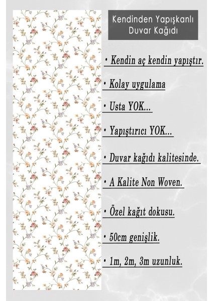 Vintage Çiçek Desenli Kendinden Yapışkanlı Duvar Kağıdı / Ydk-1