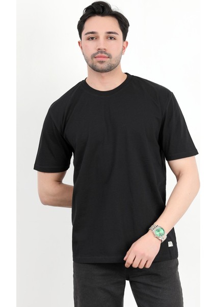 Erkek Bisiklet Yaka Basic Pamuklu T-Shirt Siyah - 2271