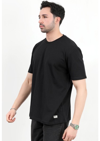 Erkek Bisiklet Yaka Basic Pamuklu T-Shirt Siyah - 2271