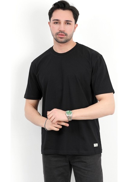 Erkek Bisiklet Yaka Basic Pamuklu T-Shirt Siyah - 2271