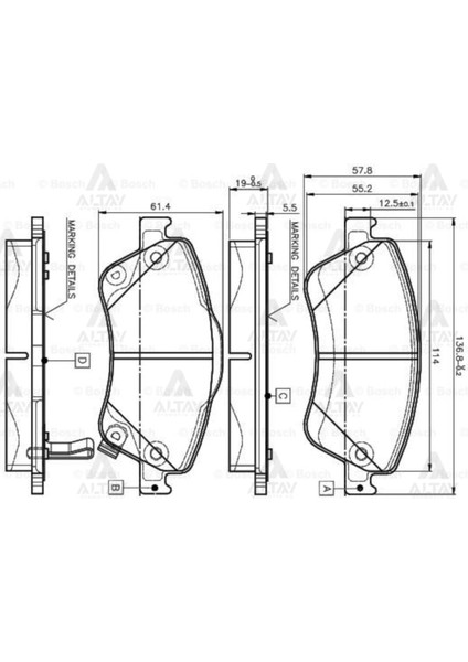 Fren Balata Corolla 07-12 / Aurıs 07-12 / Corolla 13= 1.4 D4D Dizel ÖNBSH-0986TB3069 BSH-0986TB3069