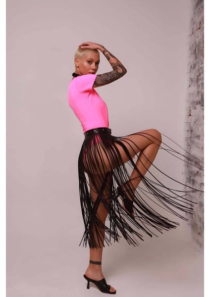 Deri Püsküllü Etek, Ince Püsküllü Boy Etek, Şık Deri Etek Harness - BRF1088 fiyatları