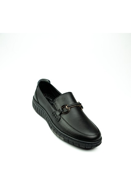 078 Siyah Deri Kadın Günlük Ayakkabı